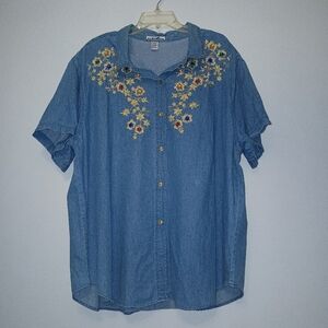 CZ‎ Club Z Denim Embroidered Button Down Jean Shirt 26/28